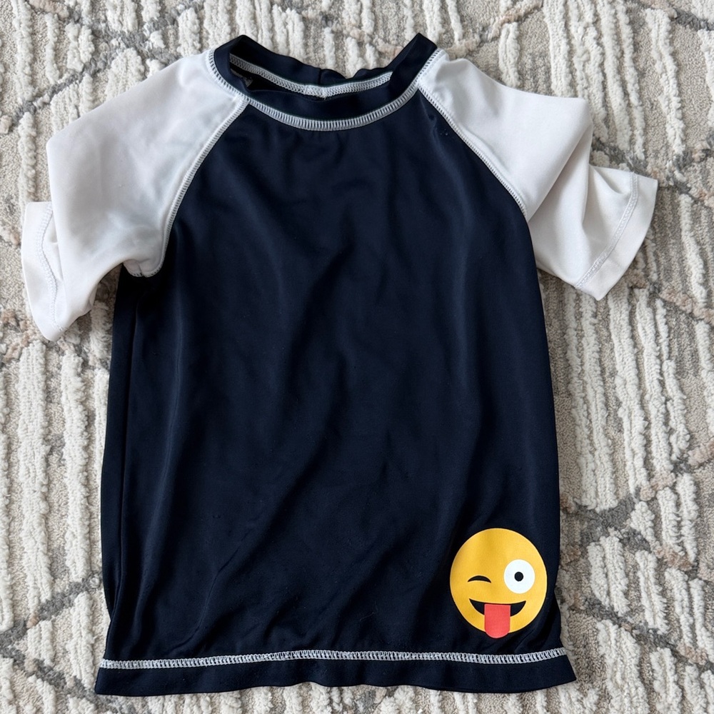 Gymboree Navy and White Kids Swim Rashguard with Emoji